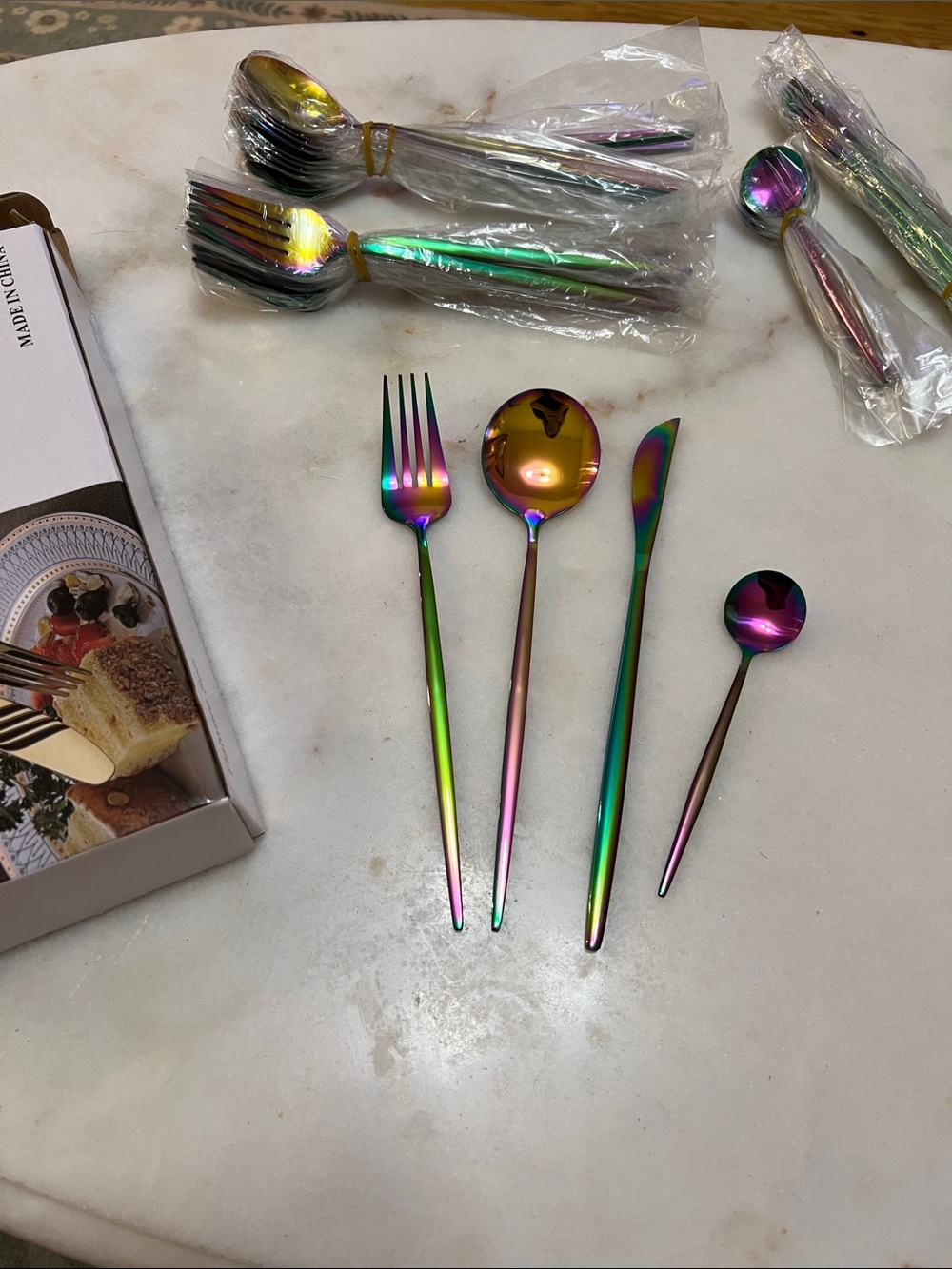 Iridescent Rainbow Stainless Steel Flatware Set - Multi-Color Place Setting